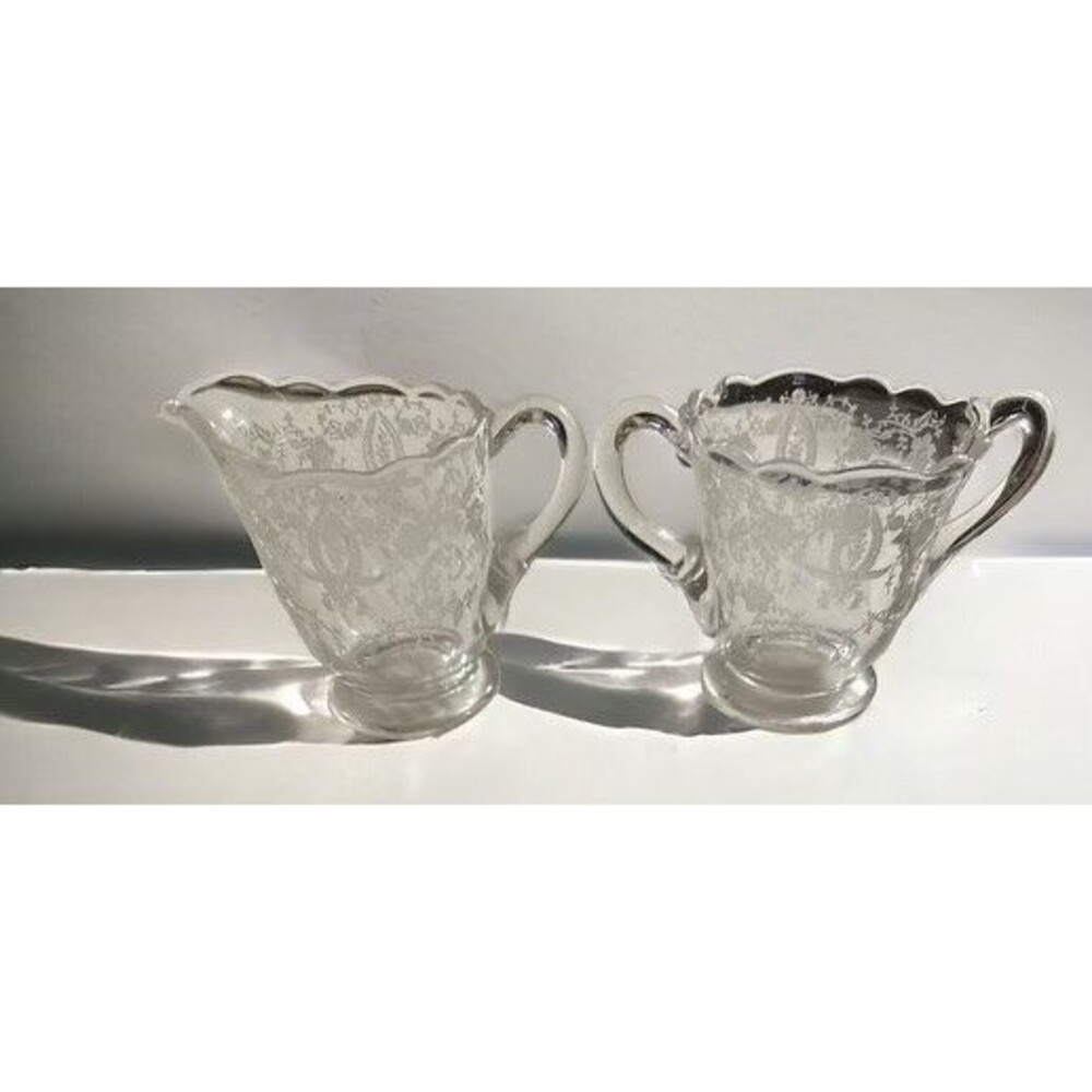 Vintage Baroque Chintz Crystal Cream and Sugar by Fostoria,